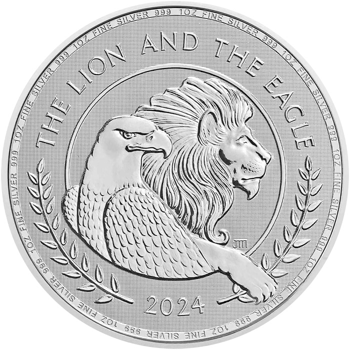 Přední strana Stříbrná investiční mince British Lion and American Eagle 1 Oz 2024