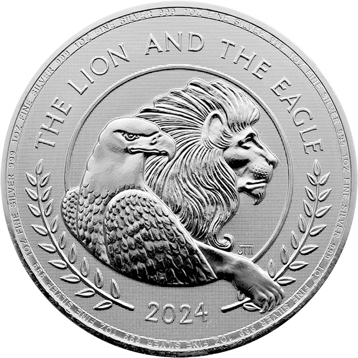 Přední strana Strieborná investičná minca British Lion and American Eagle 1 Oz 2024