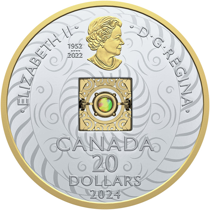 Zadní strana Stříbrná pozlacená mince Tančící amolit - Přírodní elementy - vzduch 2024 Proof