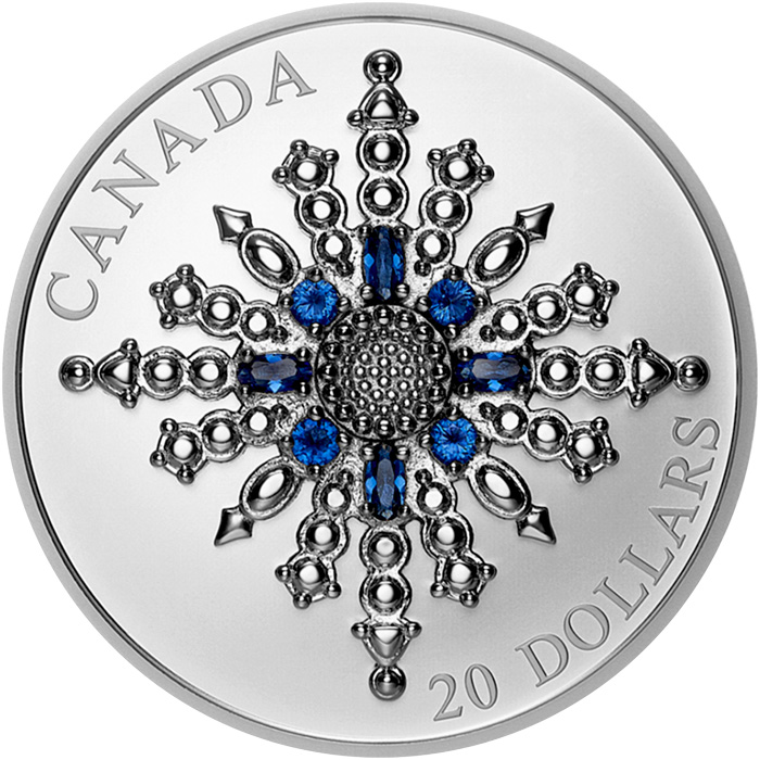 Přední strana Stříbrná mince Brož sněhová vločka k safírovému jubileu QEII 2024 Proof