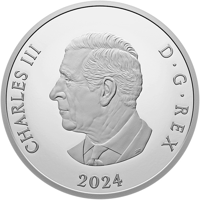 Zadní strana Stříbrná mince Brož sněhová vločka k safírovému jubileu QEII 2024 Proof