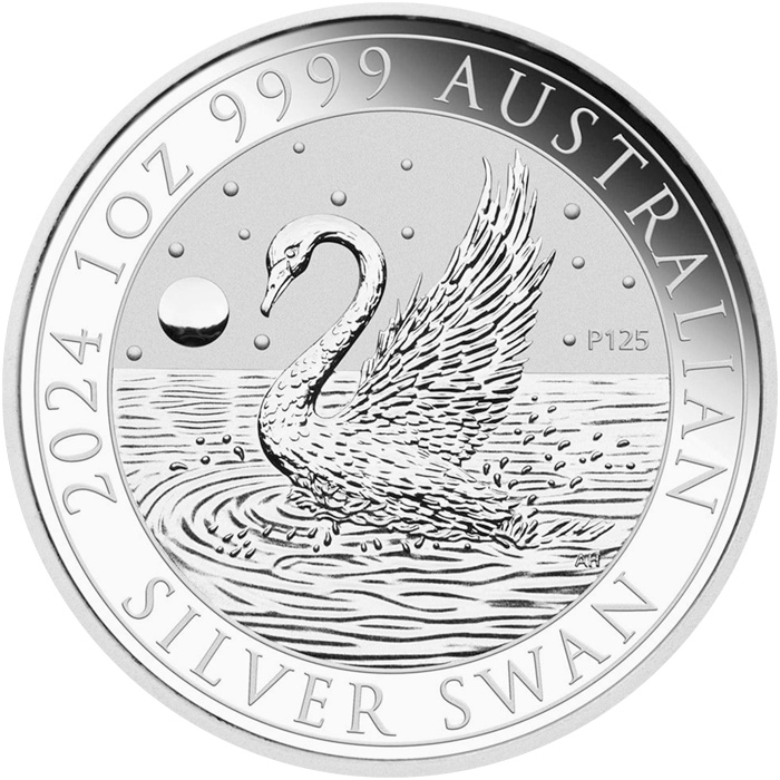 Přední strana Stříbrná investiční mince Australian Swan 1 Oz 2024