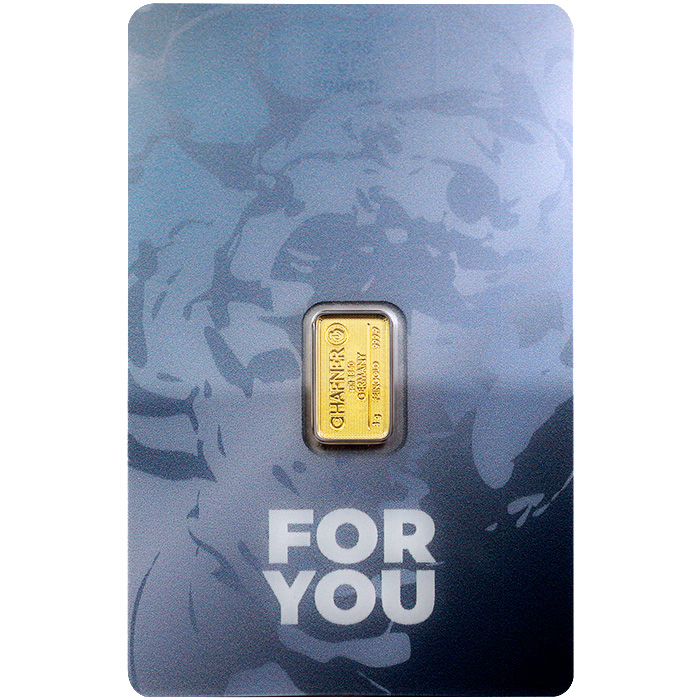Přední strana 1 g C.Hafner Limited Edition - For You befektetési aranyrúd (kék tanúsítvány)