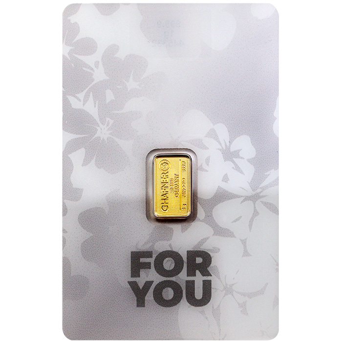 Přední strana 1 g C.Hafner Limited Edition - For You befektetési aranyrúd (fehér tanúsítvány)