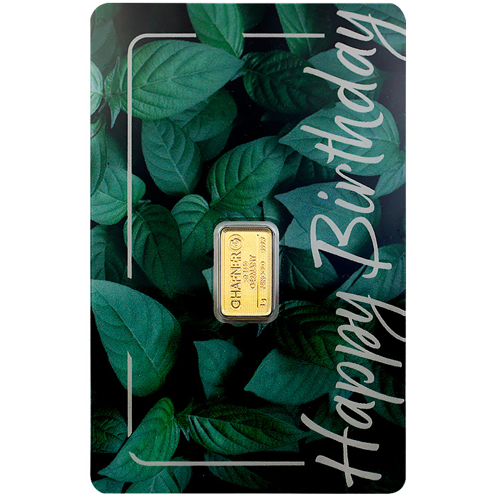 Přední strana 1 g C.Hafner Limited Edition - Boldog születésnapot befektetési aranyrúd