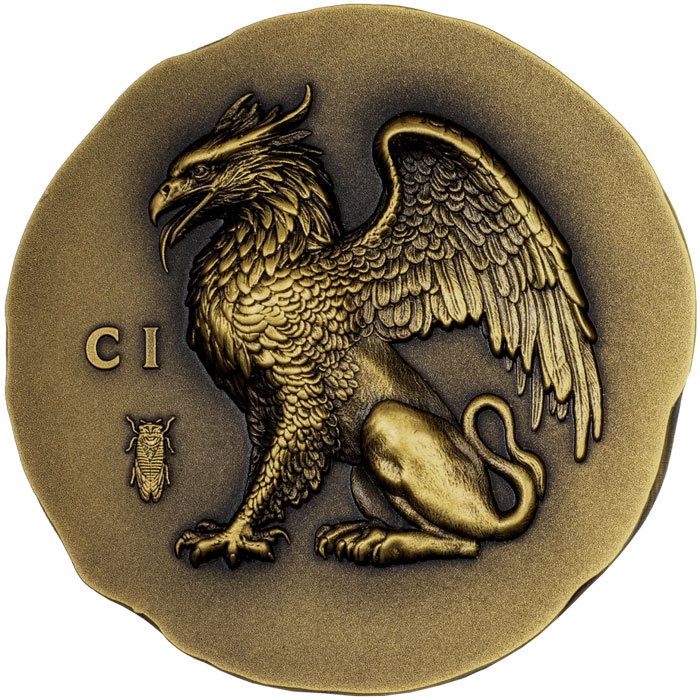 Přední strana Zlatá mince Numismatické ikony - Gryf 1 Oz 2024 Antique Standard