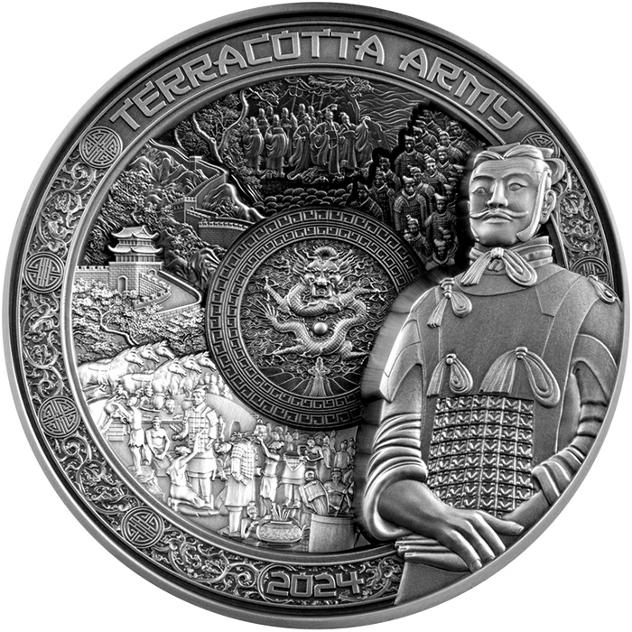 Přední strana Strieborná minca 1 kg Terakotová armáda 2024 Antique Standard