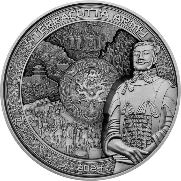 Přední strana Stříbrná mince 1 kg Terakotová armáda 2024 Antique Standard