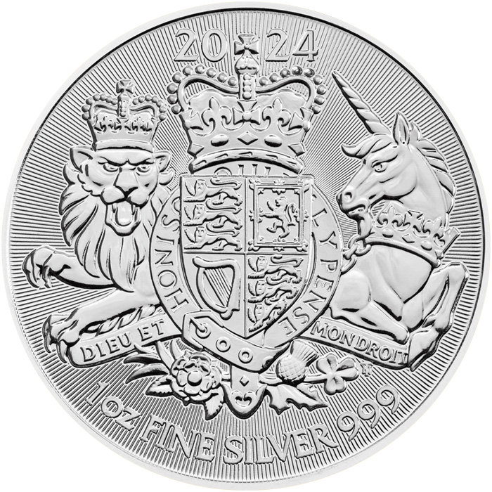 Přední strana Strieborná investičná minca Royal Arms 1 Oz 2024