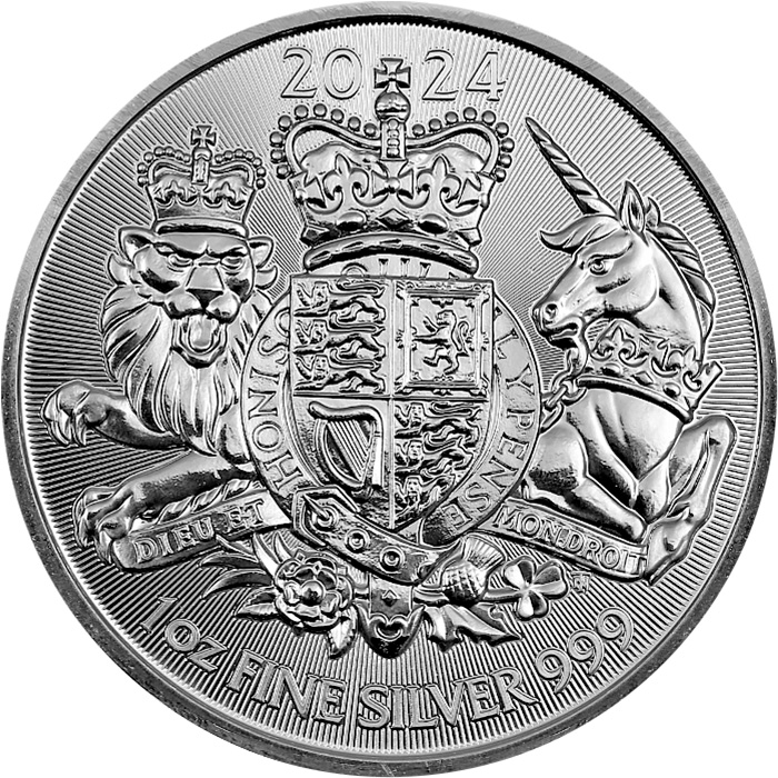 Přední strana Stříbrná investiční mince Royal Arms 1 Oz 2024
