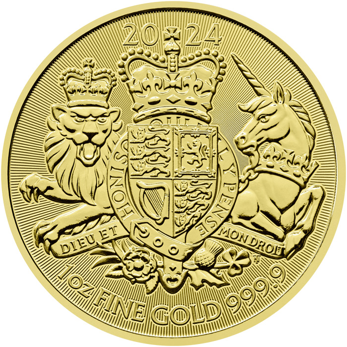 Přední strana Arany befektetési aranyérme Royal Arms 1 Oz 2024