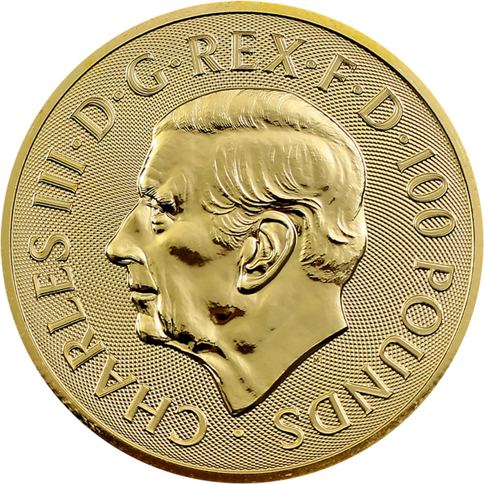 Zadní strana Zlatá investiční mince Royal Arms 1 Oz 2024