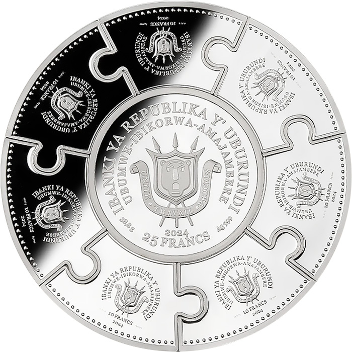 Zadní strana Strieborná minca 5 Oz Sedem divov Starovekého sveta Puzzle 2024 Proof