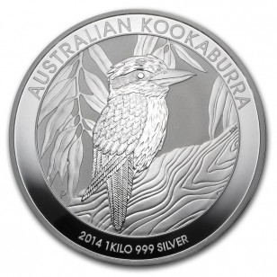 Přední strana Stříbrná investiční mince Kookaburra Ledňáček 1 Kg 2014