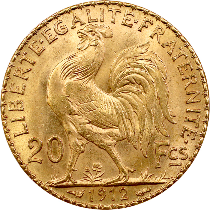 Přední strana Zlatá mince 20 Frank Marianne Kohout 1912