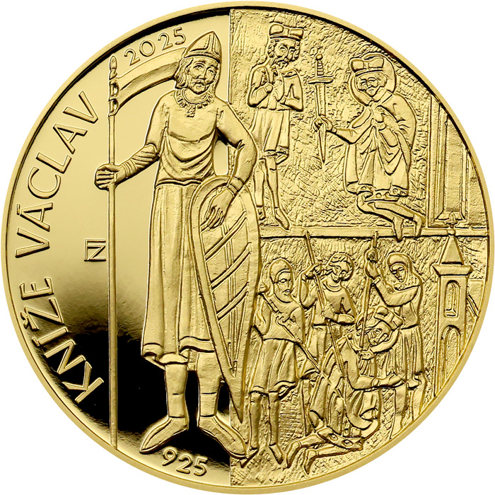 Přední strana Zlatá mince 10000 Kč Začátek vlády knížete Václava 1100. výročí 2025 Proof