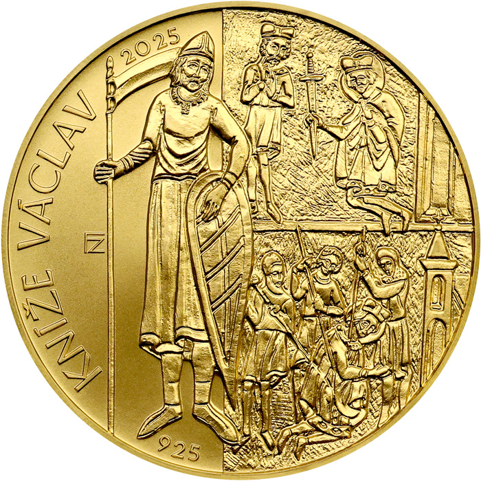 Přední strana Zlatá mince 10000 Kč Začátek vlády knížete Václava 1100. výročí 2025 Standard