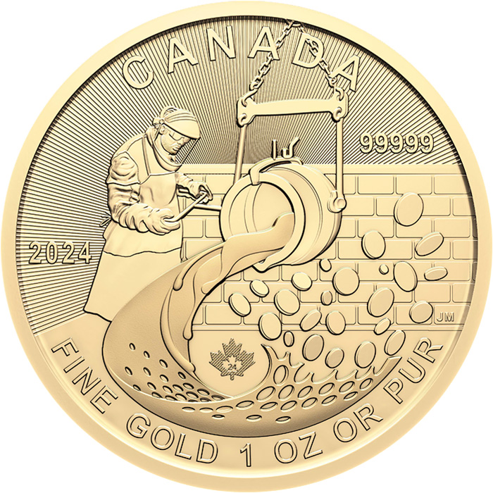 Přední strana Zlatá investičná minca Zlatá horúčka na Klondiku - Rafinácia zlata 1 Oz 2024 (.99999)