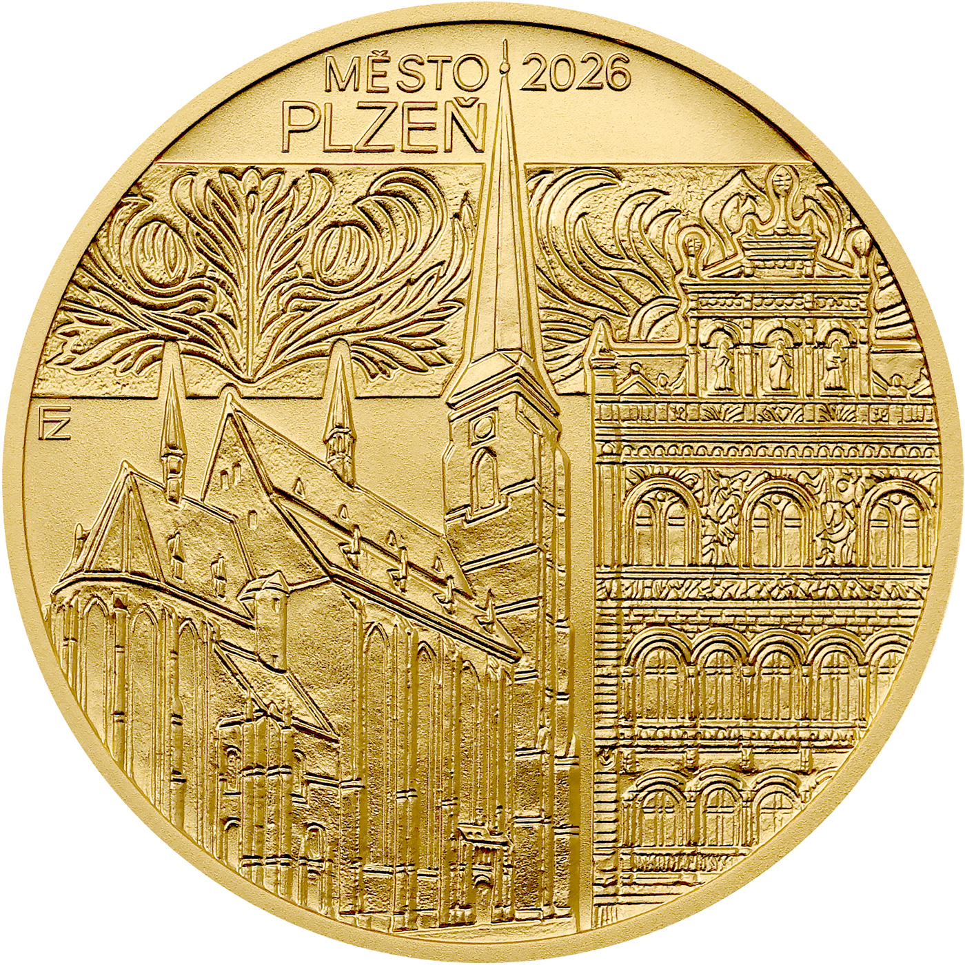 Přední strana Gold coin 5000 CZK City Monument Reserve II - Pilsen 2026 Standard