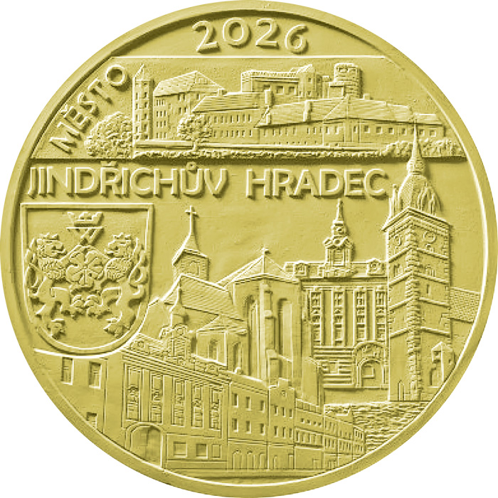 Přední strana Zlatá mince 5000 Kč Městská památková rezervace II - Jindřichův Hradec 2026 Proof