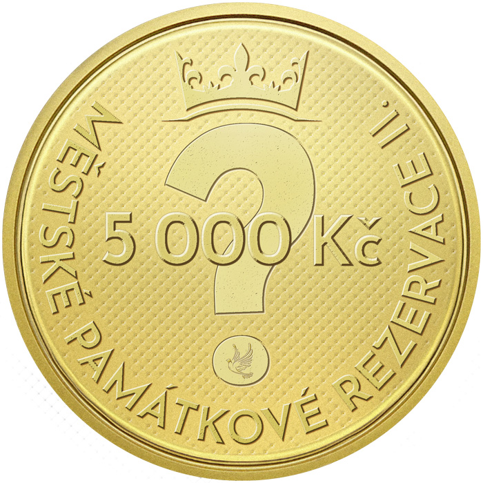 Přední strana Zlatá minca 5000 Kč Mestská pamiatková rezervácia II - Brno 2027 Proof