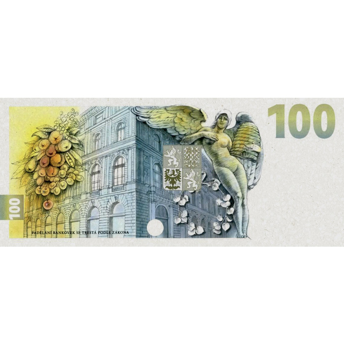 Zadní strana Budovanie československej meny III - Vilém Pospíšil 100 Kč bankovka emisie 2026