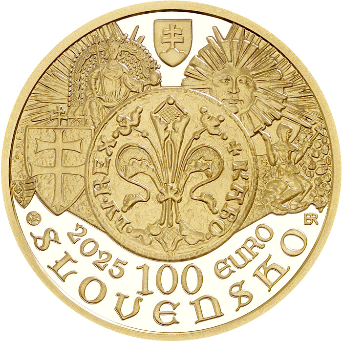 Zadní strana Zlatá minca Zavedenie zlatej mince – dukátu v Uhorsku – 700. výročie 2025 Proof