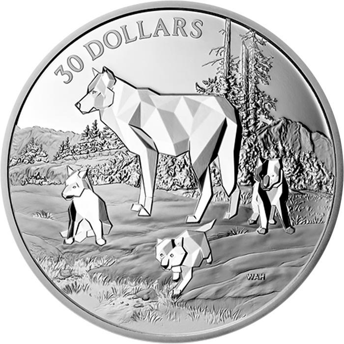 Přední strana Stříbrná mince 2 Oz Zvířecí rodina: Vlci lesní 2024 Proof