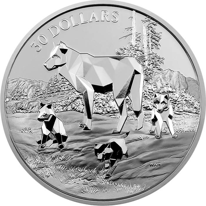 Přední strana Stříbrná mince 2 Oz Zvířecí rodina: Vlci lesní 2024 Proof
