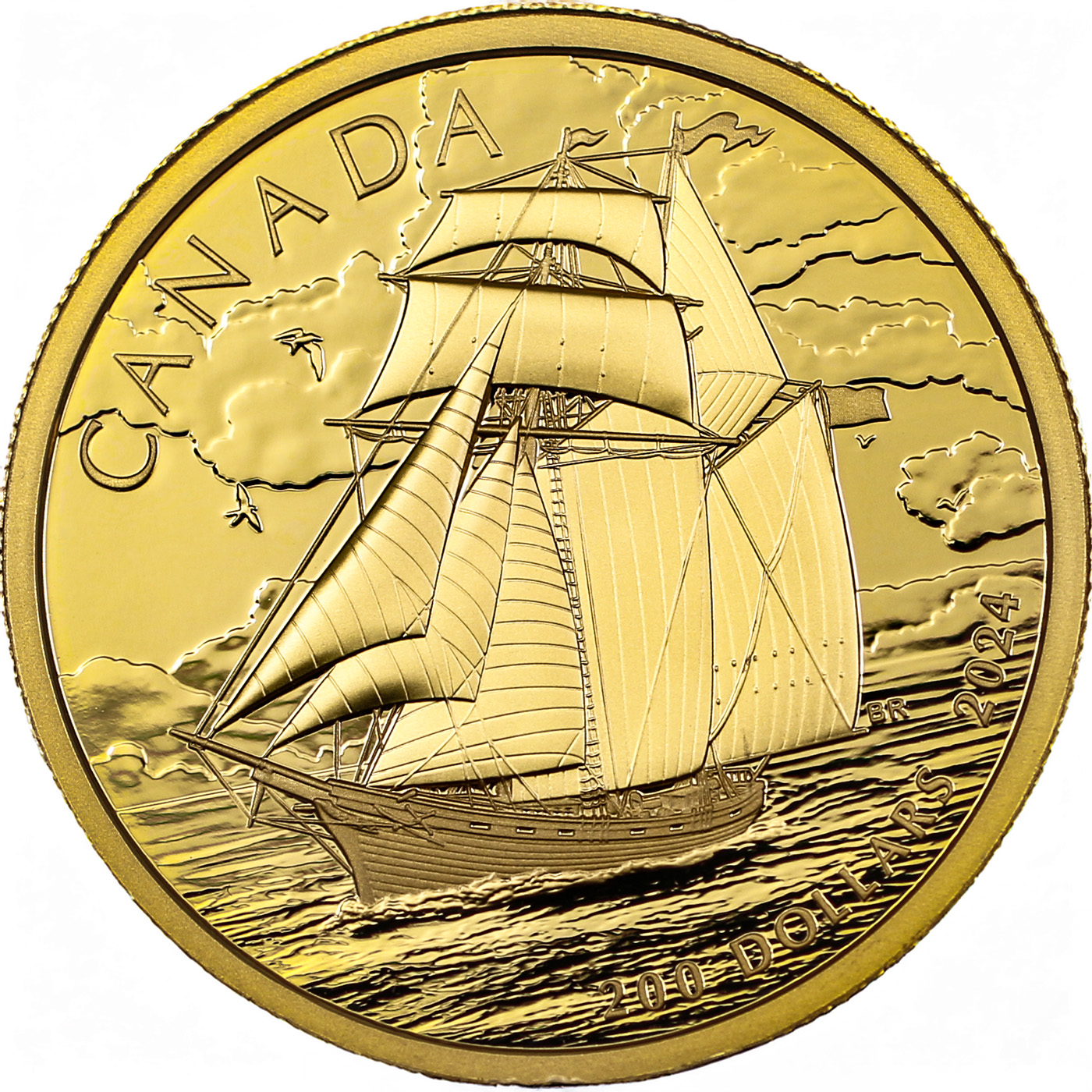 Přední strana Zlatá mince Tall Ships - Košový škuner 2024 Proof