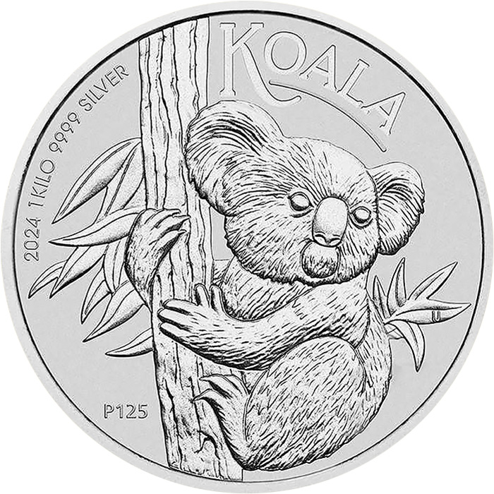 Přední strana Stříbrná investiční mince Koala 1Kg 2024