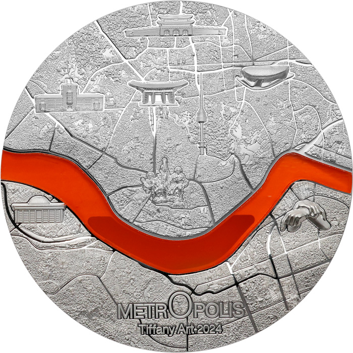 Přední strana Stříbrná mince Tiffany Art Metropolis - Soul 3 Oz 2024 Proof