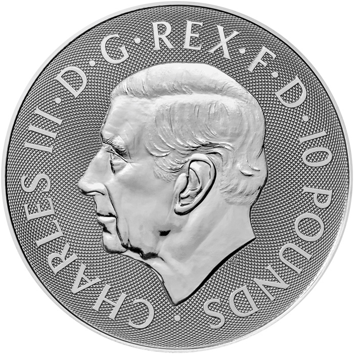 Zadní strana Stříbrná investiční mince Royal Arms 10 Oz 2024