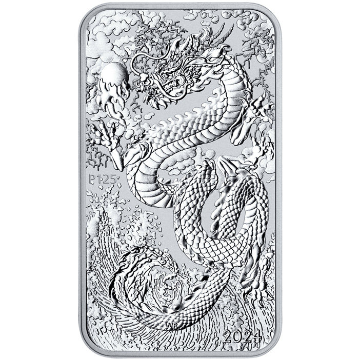Přední strana Stříbrná investiční mince Rectangular Dragon 1 Oz 2024