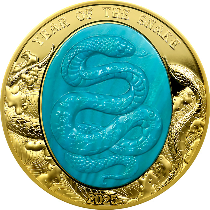 Přední strana Zlatá minca 5 Oz Year of the Snake - Rok Hada 2025 Perleť Proof