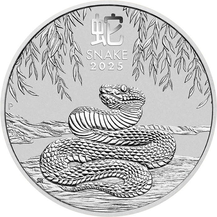 Přední strana Stříbrná investiční mince Year of the Snake Rok Hada Lunární 1/2 Oz 2025