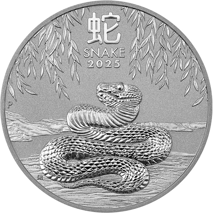 Přední strana Stříbrná investiční mince Year of the Snake Rok Hada Lunární 1 Oz 2025