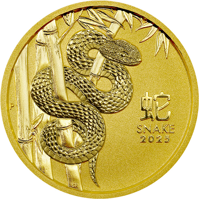 Přední strana Zlatá investičná minca Year of the Snake Rok Hada Lunárna 1/2 Oz 2025