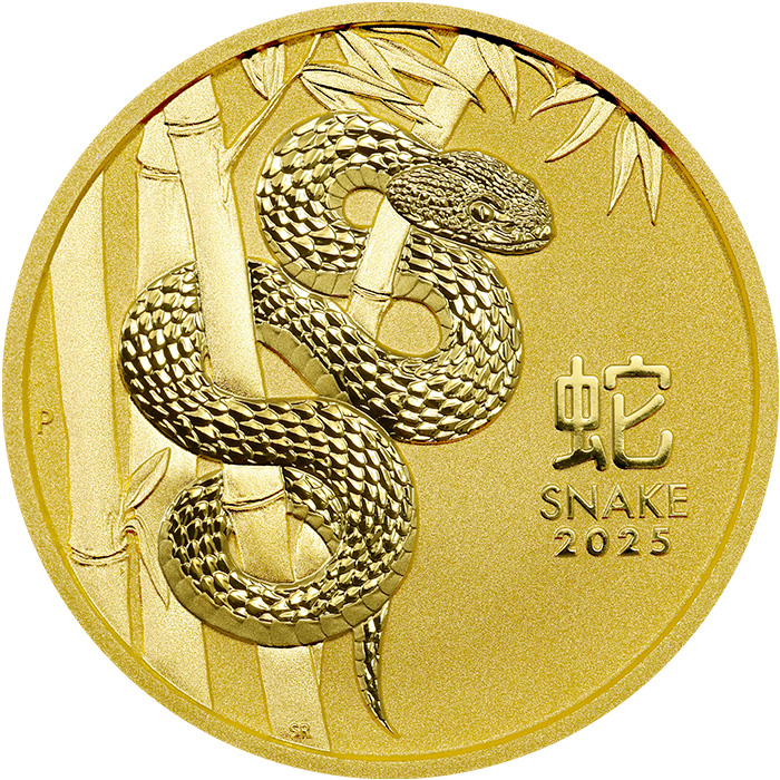 Přední strana Zlatá investiční mince Year of the Snake Rok Hada Lunární 1 Oz 2025