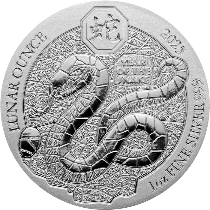 Přední strana Stříbrná investiční mince Rok Hada Rwanda 1 Oz 2025