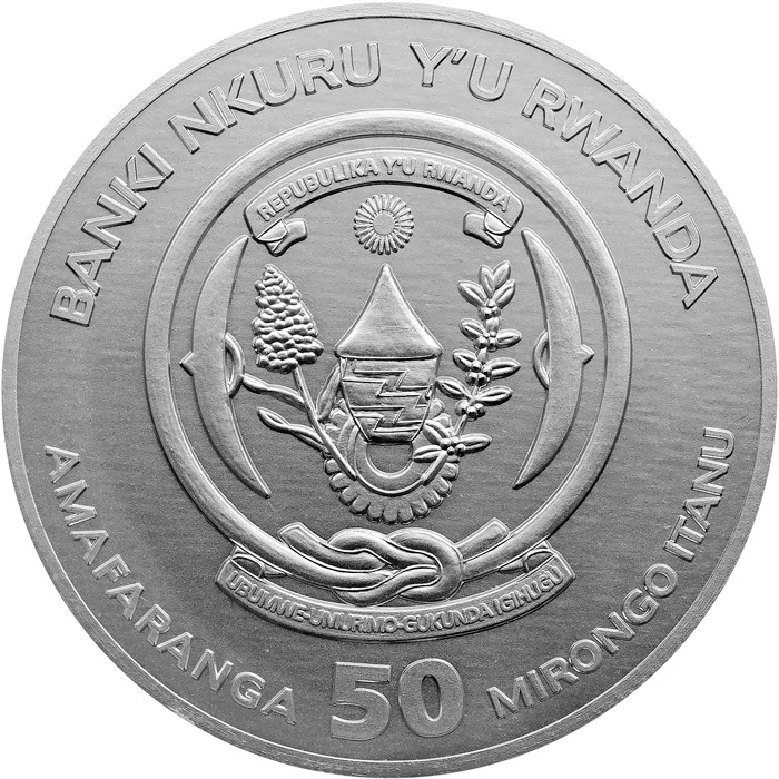 Zadní strana Stříbrná investiční mince Rok Hada Rwanda 1 Oz 2025