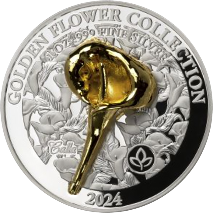 Přední strana Strieborná minca Golden Flower Collection - zlatá 3D Kala 1 Oz 2024 Proof