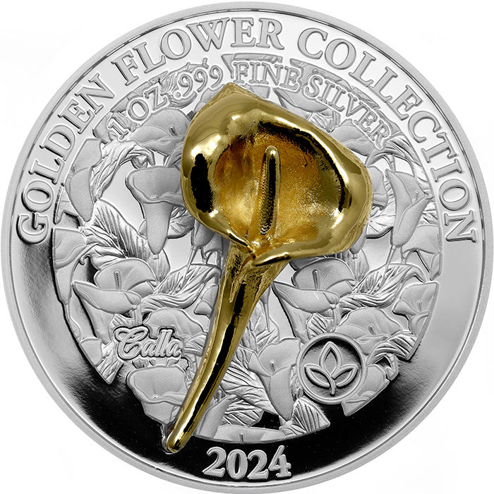 Přední strana Strieborná minca Golden Flower Collection - zlatá 3D Kala 1 Oz 2024 Proof