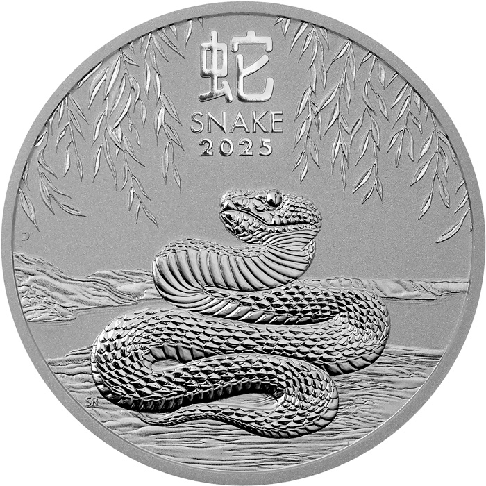 Přední strana Strieborná investičná minca Year of the Snake Rok Hada Lunárna 5 Oz 2025
