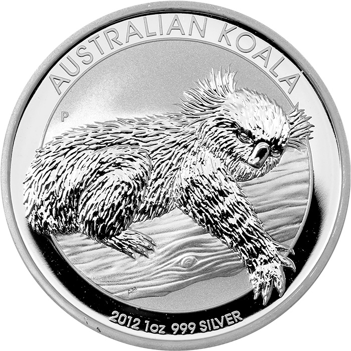 Přední strana Stříbrná investiční mince Koala 1 Oz 2012