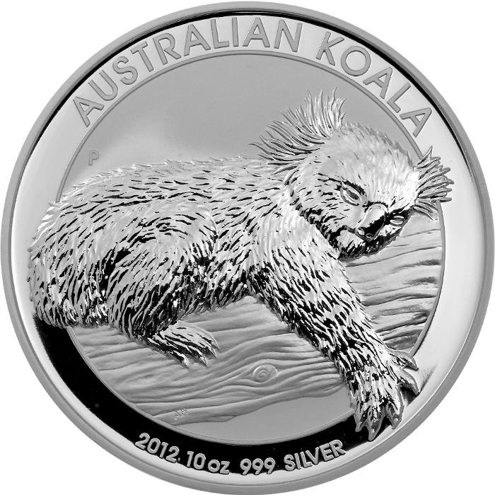 Přední strana Stříbrná investiční mince Koala 10 Oz 2012