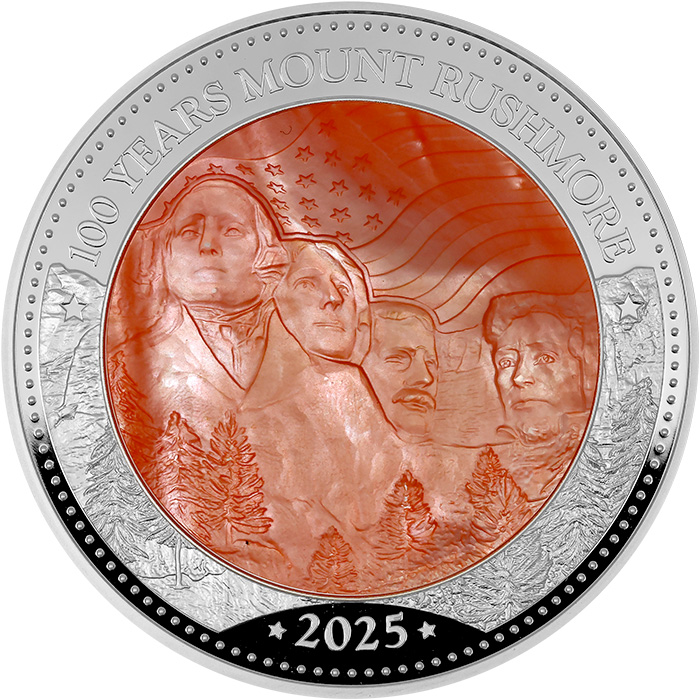 Přední strana Strieborná minca 5 Oz 100. výročie pamätníka Mount Rushmore 2025 Pearl Proof