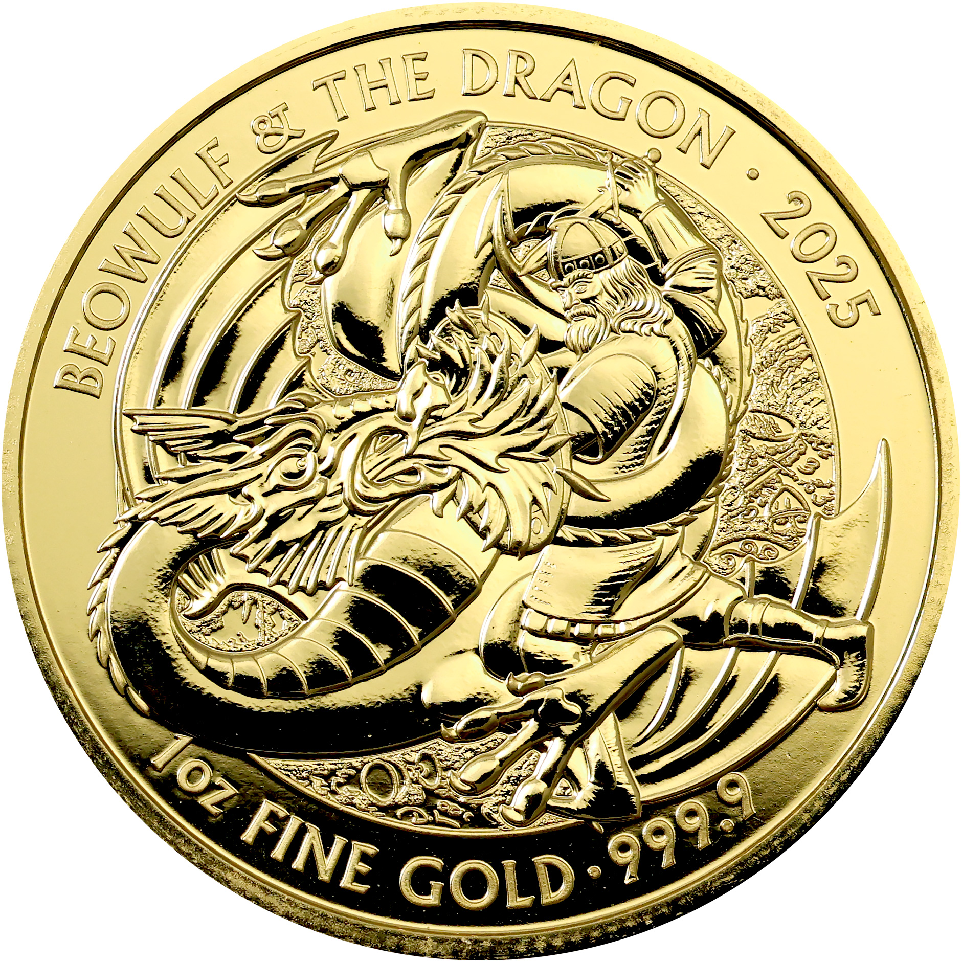 Přední strana Zlatá investičná minca Mýty a legendy - Beowulf a drak 1 Oz 2025