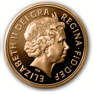 Zadní strana Zlatý půl Sovereign Královna Alžběta II. 2011