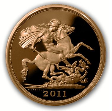 Přední strana Zlatý půl Sovereign Královna Alžběta II. 2011